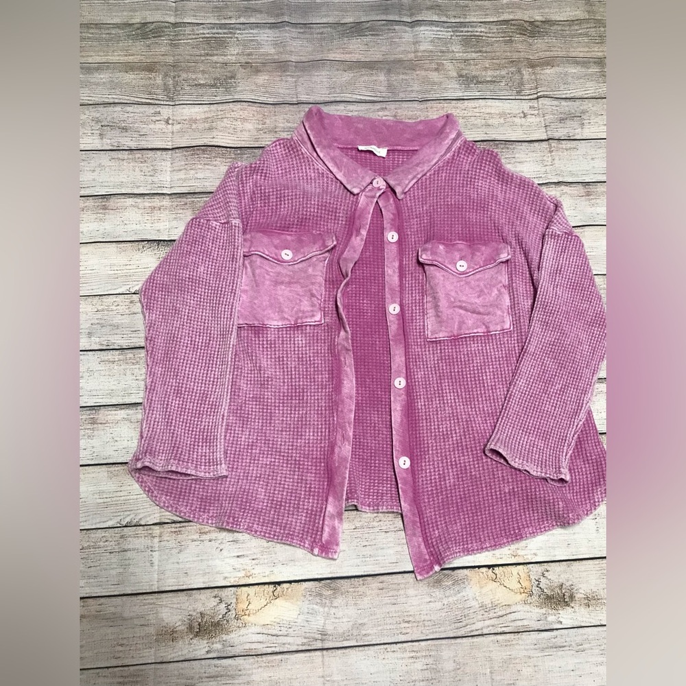 BUCKETLIST Pink Waffle Knit Button-Down Shirt